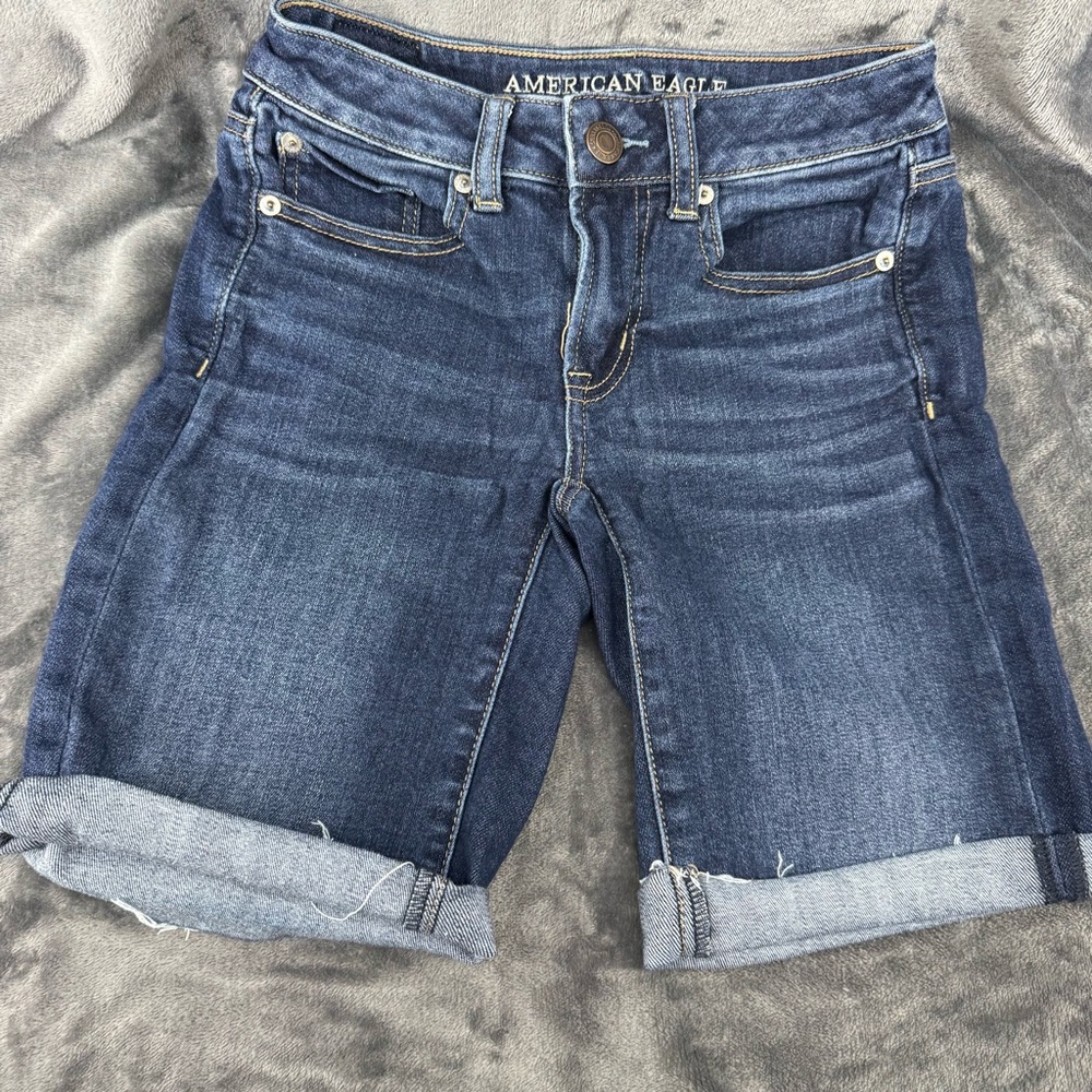 American Eagle AEO Next Level Stretch X Skinny Bermuda Dark Wash Denim Short 2